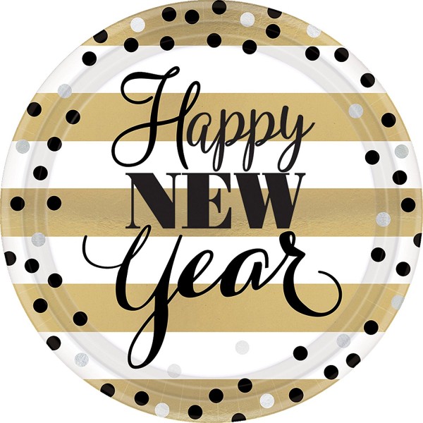 8 Happy New Year Pappteller 23cm