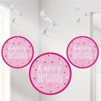 6er Set Happy Birthday pinke Wirbel Hängedeko 80cm