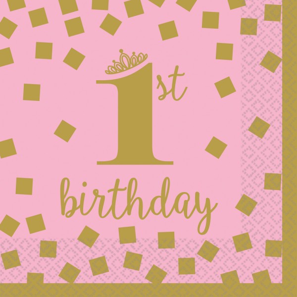 16 Pinkstar 1st Birthday Servietten 25cm