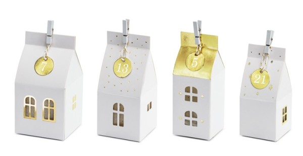 24 Weiße Adventskalender Häuschen