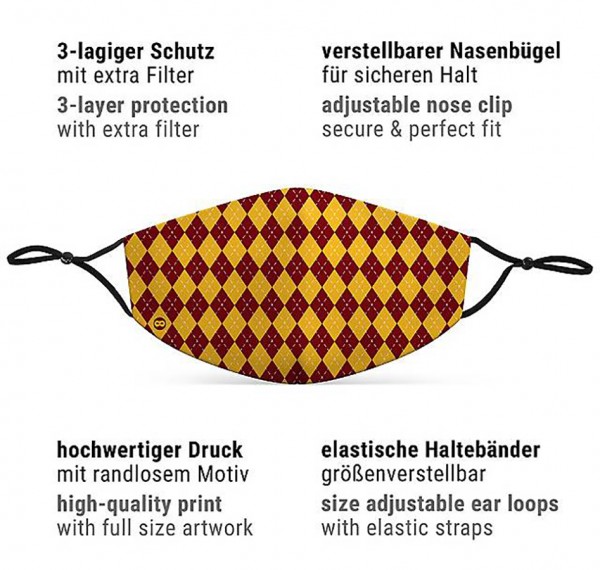 Mund Nasen Maske Zauberschule rot für Erwachsene 3