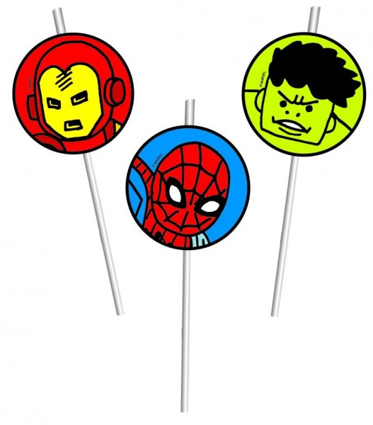 6 Marvel Comic Helden Strohhalme 24cm