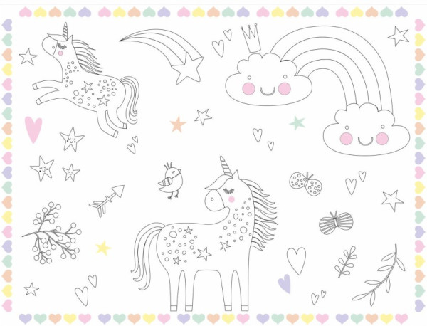 6 Glady Unicorn Tischsets zum Ausmalen