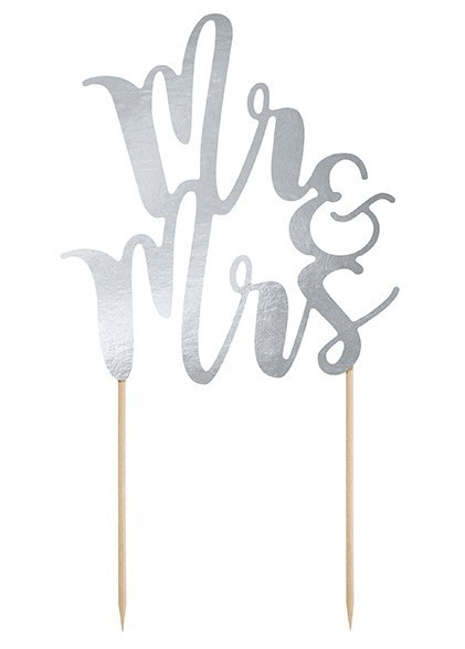 Tortendeko Mr & Mrs silber 25,5cm