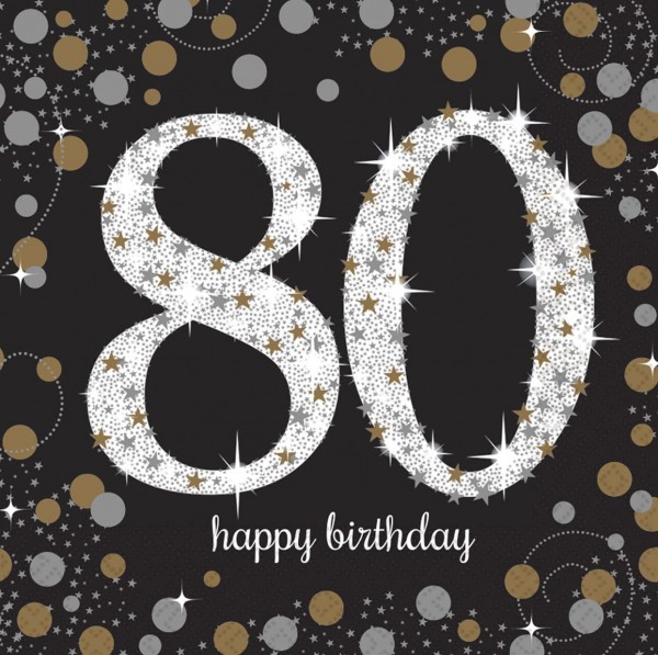 16 Golden 80th Birthday Servietten 33cm