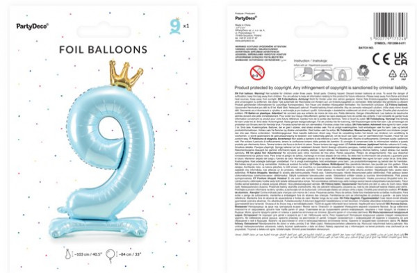 Babyblue Zahl 9 stehender Folienballon 3