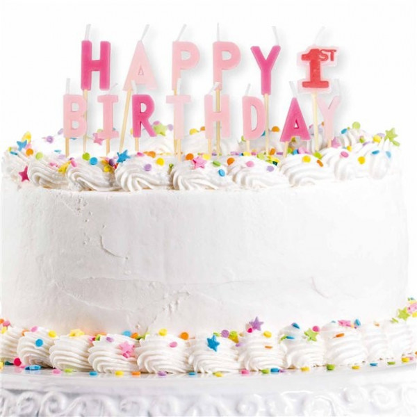 Happy 1st Birthday Tortenkerzen rosa-pink