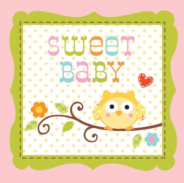 16 Woodland Babyparty Servietten rosa 25cm
