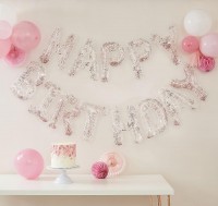Rosy Birthday Konfettiballon Schriftzug