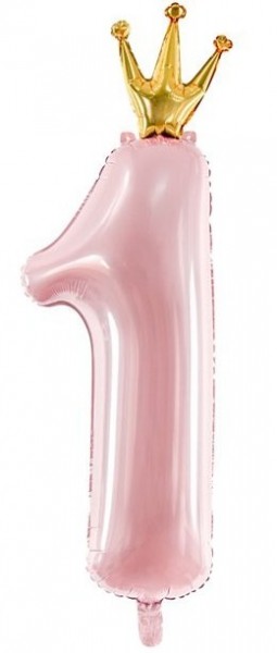Königlicher Zahl 1 Folienballon rosa 89cm