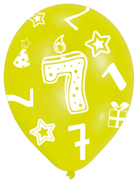 6 bunte Luftballons 7.Geburtstag 27,5 cm