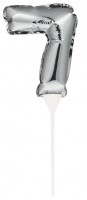 Silberne Zahl 7 Ballon Tortendeko 13cm