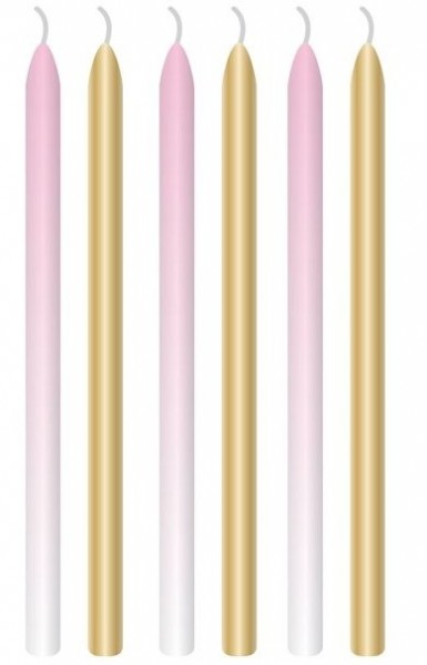 6 Royal First Birthday Tortenkerzen rosa 12cm