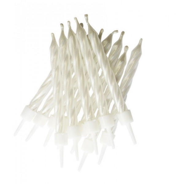 12 Weiße Perlmutt Kerzen Celebration 7,5cm