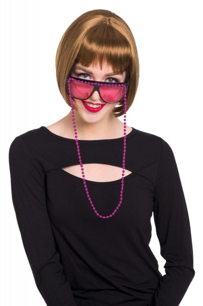 Brille mit Perlenkette in Rosa