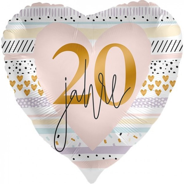 20 Rosige Jahre Herzballon 46cm