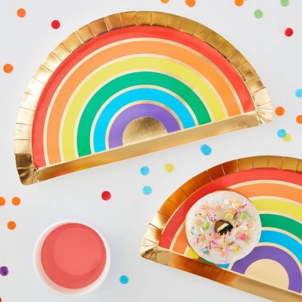 8 Regenbogen Pappteller 26 x 28cm