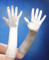 Klassische Satin Handschuhe 40cm Silber