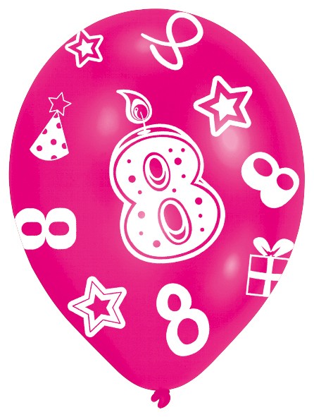 6 bunte Luftballons 8.Geburtstag 27,5 cm 5