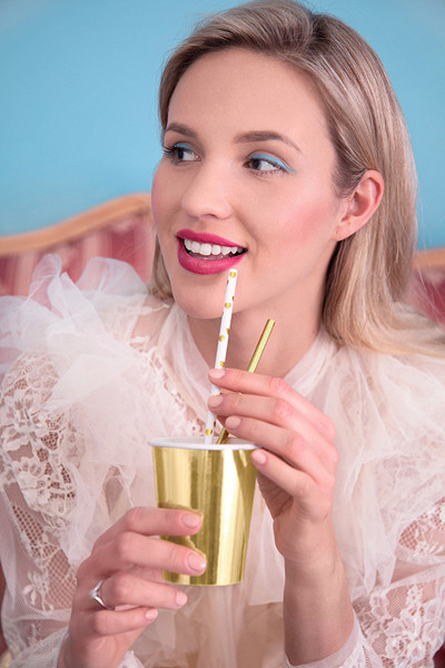 10 Goldene Herzchen Papier Strohhalme 19,5cm 3