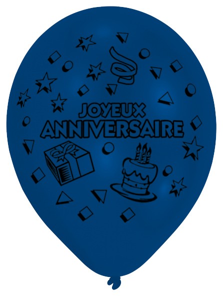 8 Luftballons Joyeux Anniversaire halb bedruckt