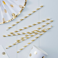 25 Mix & Match Streifen Strohhalme gold 19,5cm