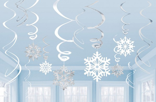 12 Schneeflocken Spiralhänger