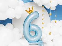 Babyblue Zahl 6 stehender Folienballon