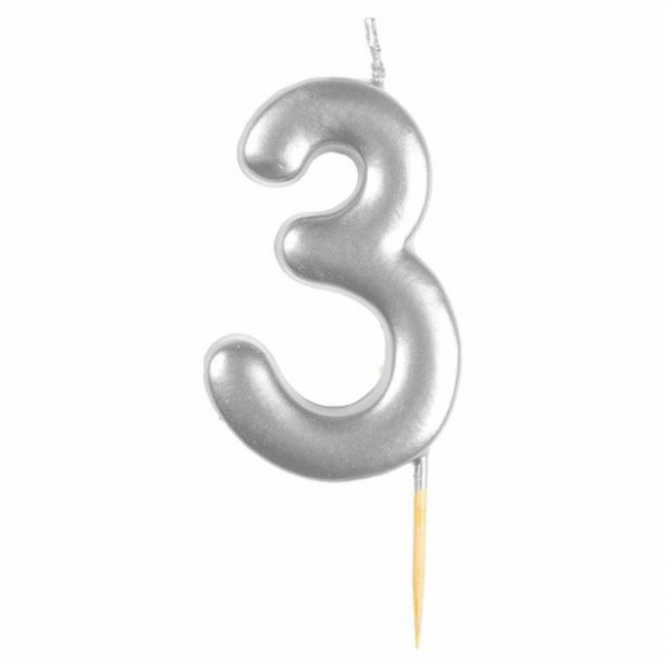 Tortenkerze Zahl 3 silber metallic