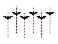 6 Fledermaus Strohhalme 24cm rot