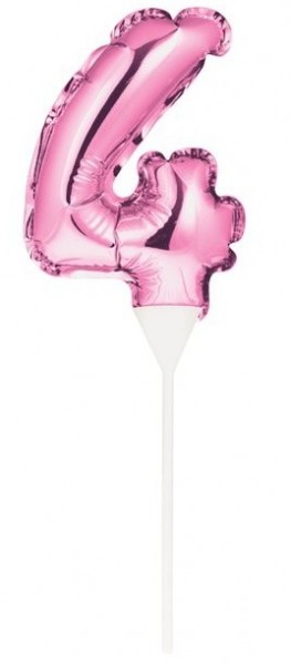 Rosa Zahl 4 Ballon Tortendeko 13cm