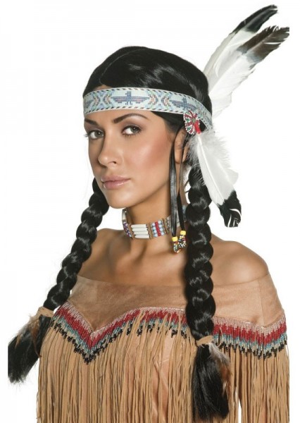 Indianer Perücke Flechtzopf Mit Federschmuck