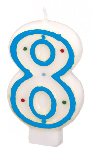 Zahl 8 Tortenkerze Weiß Mit Bunten Punkten 7,5cm