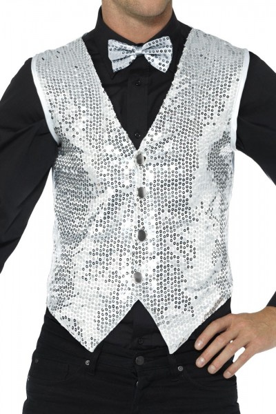 Silberne Party Pailletten Herren Weste
