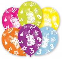 6 bunte Luftballons 3.Geburtstag 27,5 cm