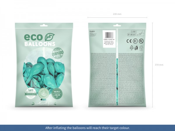 100 Eco Pastell Ballons türkis 26cm 2