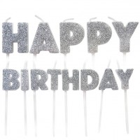 Glam Birthday Tortenkerzen silber 7cm