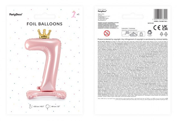 Hellrosa stehender Folienballon Zahl 7 3