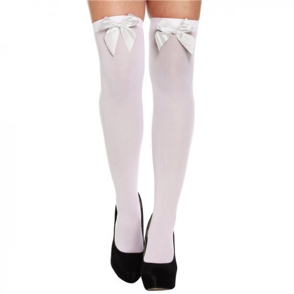 Overknees Strümpfe für Damen mit Schleife weiß